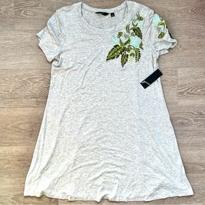 NWT Gnu Gray Shirt Dress / Tunic with Floral Embroidery, XL